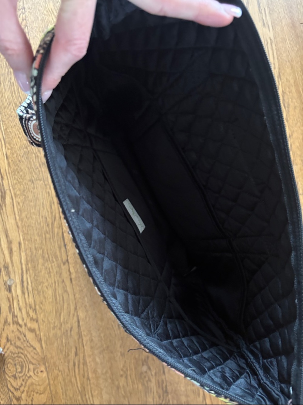 Vera Bradley Black Quilted Floral mini tote with Coral, Yellow & Aqua Accents - Picture 4 of 4